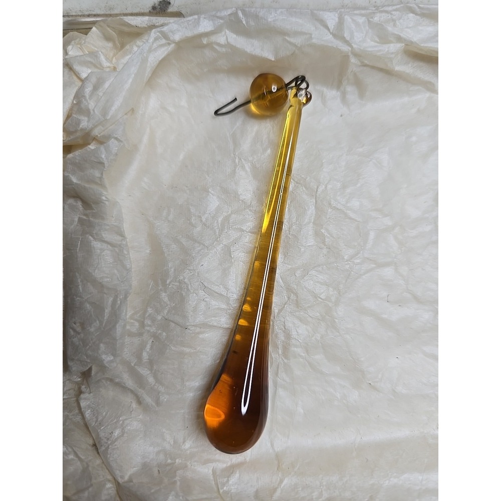 Vintage Amber Glass Teardrop Prism 4" MCM Chandelier Icicle Ornament